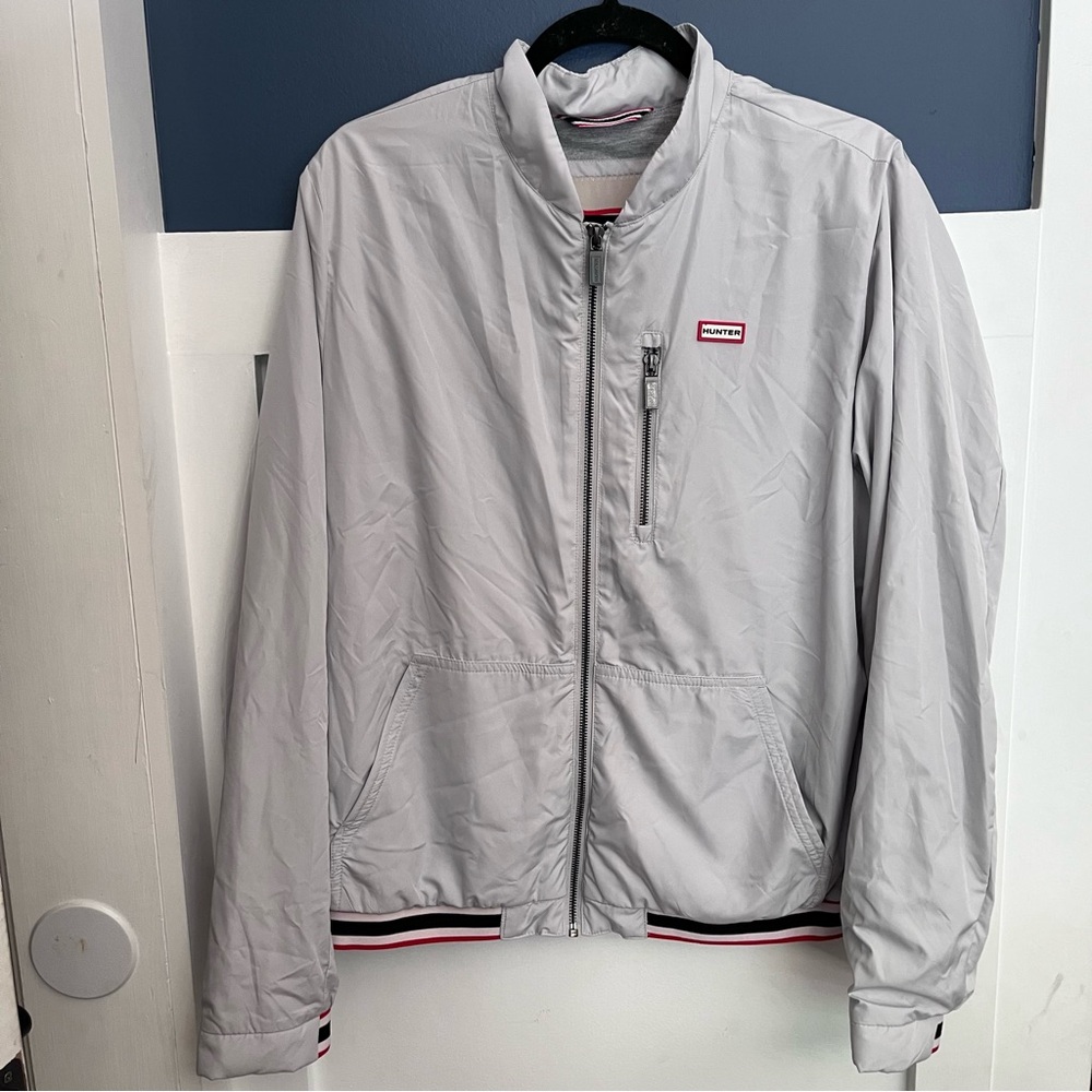 Hunter Light Gray Lightweight Moorgate Bomber Jacket with Red & Black Trim